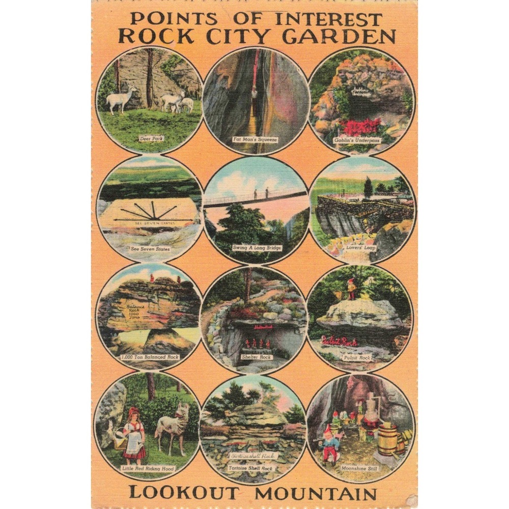 Vintage Rock City Gardens Lookout Mountain TN Multi View Linen Postcard VG